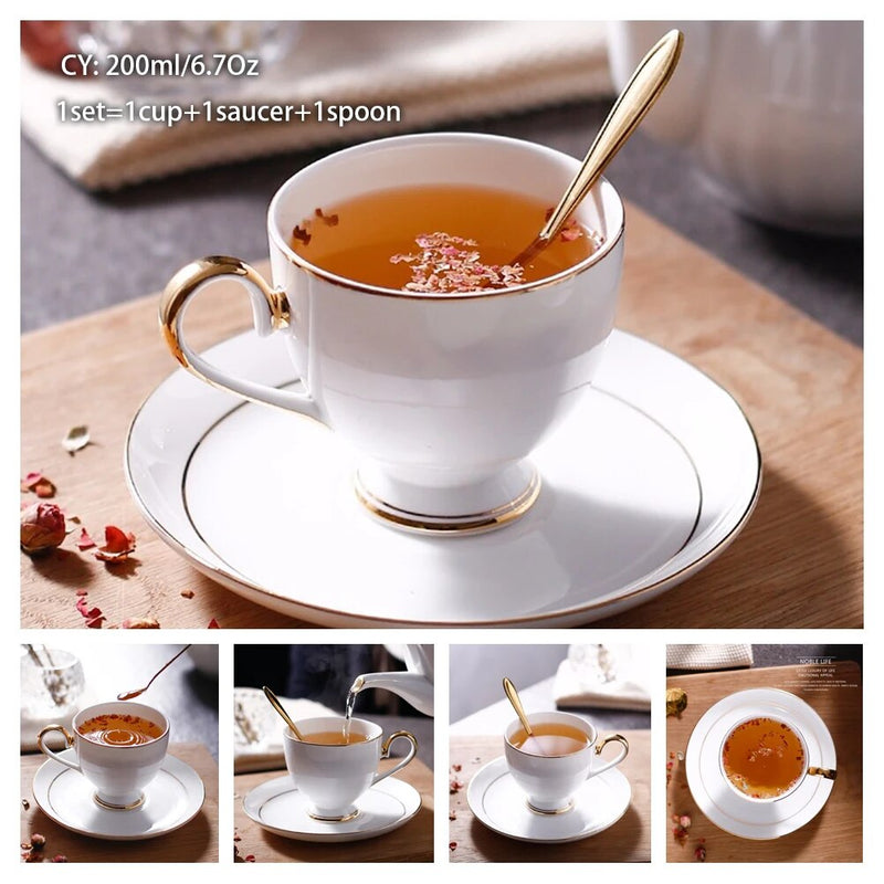 Europe Bone China Coffee Cup Saucer Spoon Set 200ml Luxury Ceramic Mug Top-grade Porcelain Tea Cup