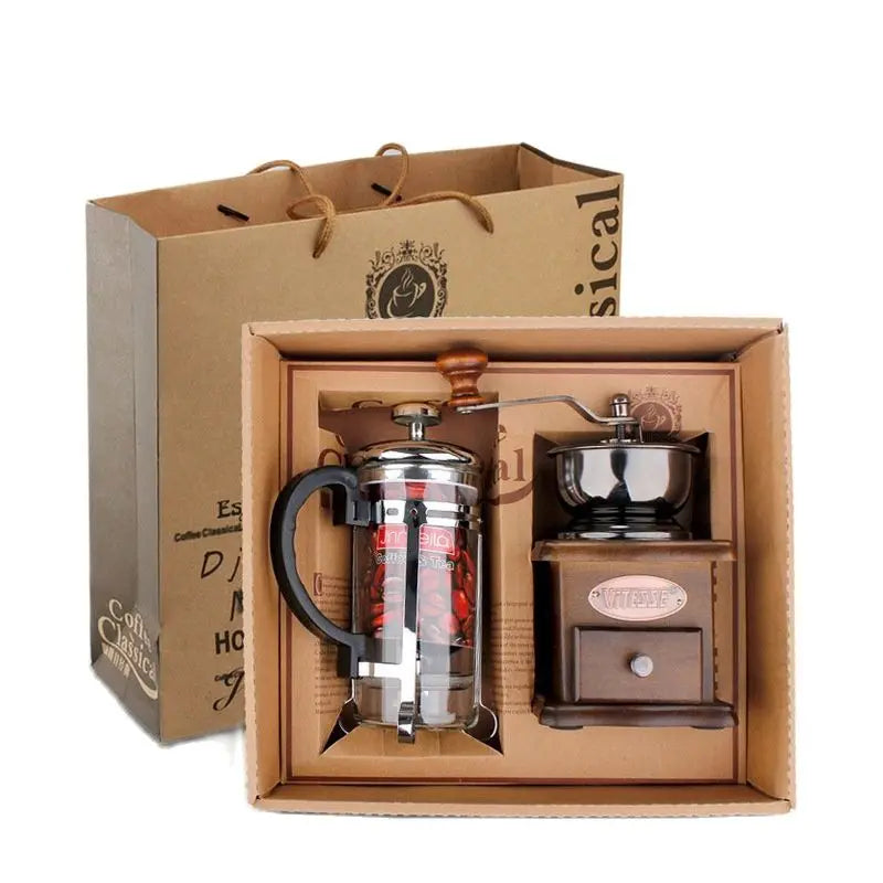 Coffee Pot & Grinder Set - French Press & Manual Mill for Brewed Coffee, Gift for Coffee Lovers