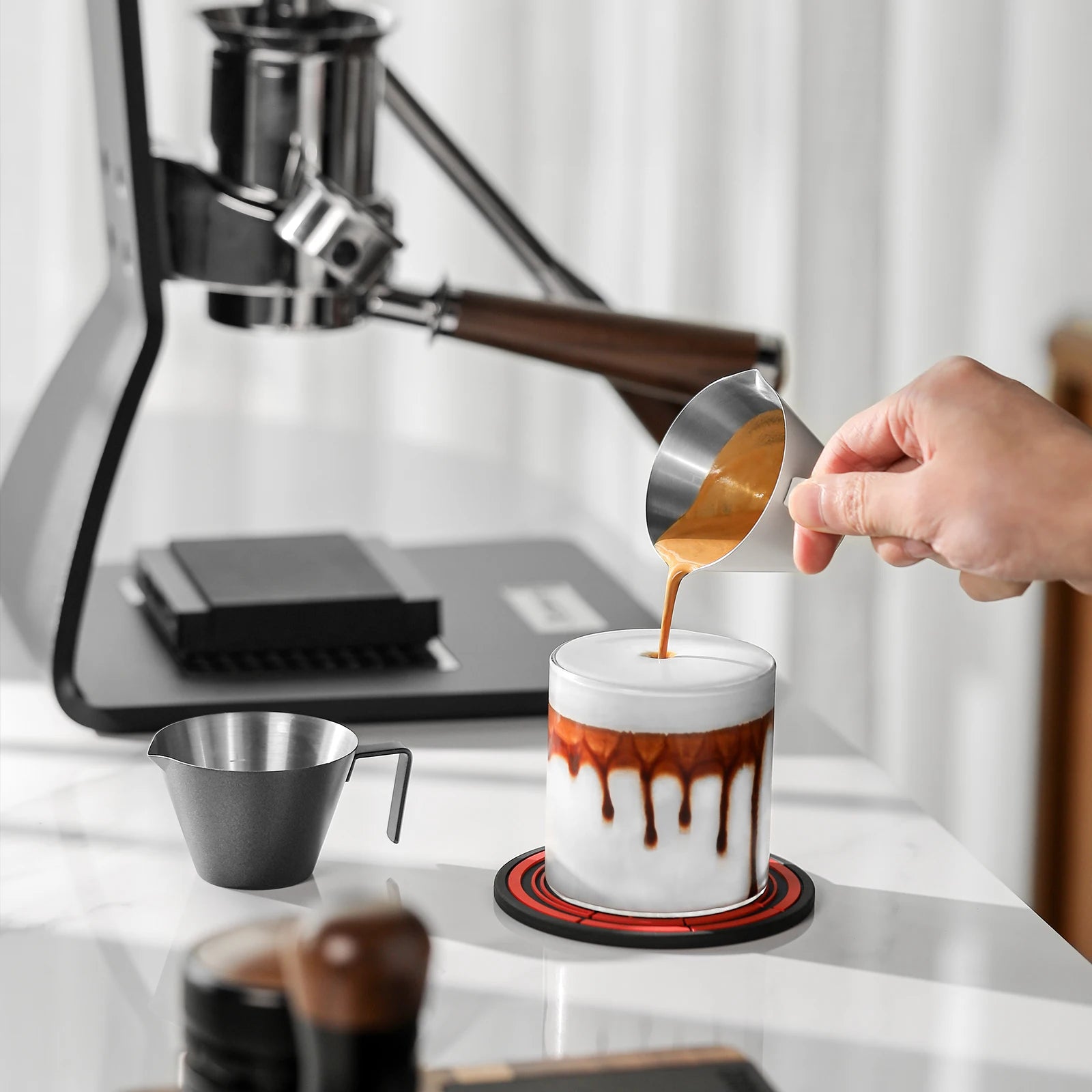 Stainless Steel Espresso Measuring Cup with handle 2/3 Pack Shot Espresso Cups 100ml Barista Coffee