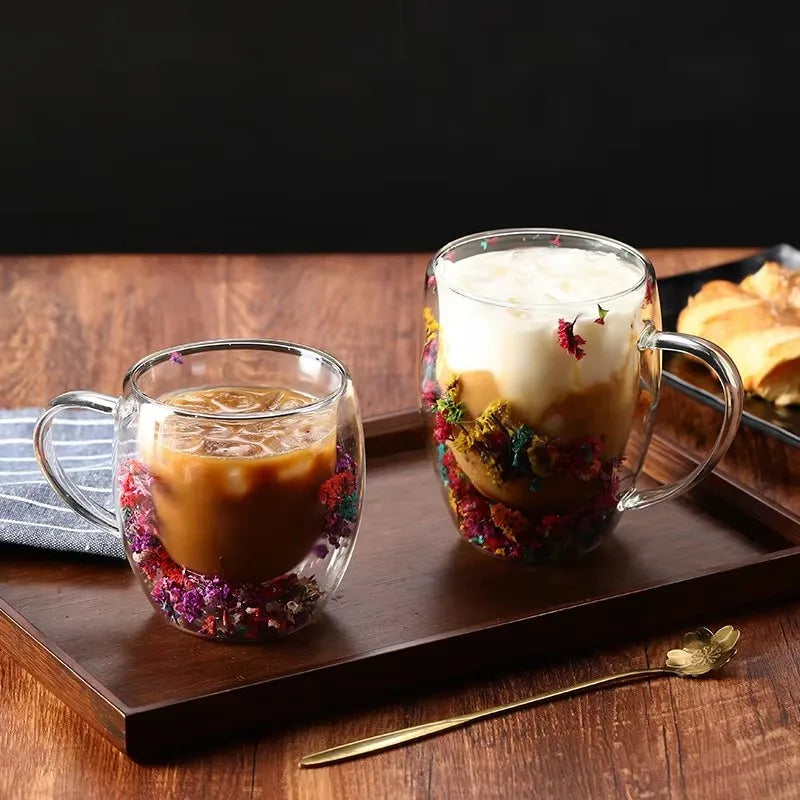 250/350ml Double Wall Glass Cup With Handle Heat Resistant Tea Coffee Cups Espresso Mug Christmas