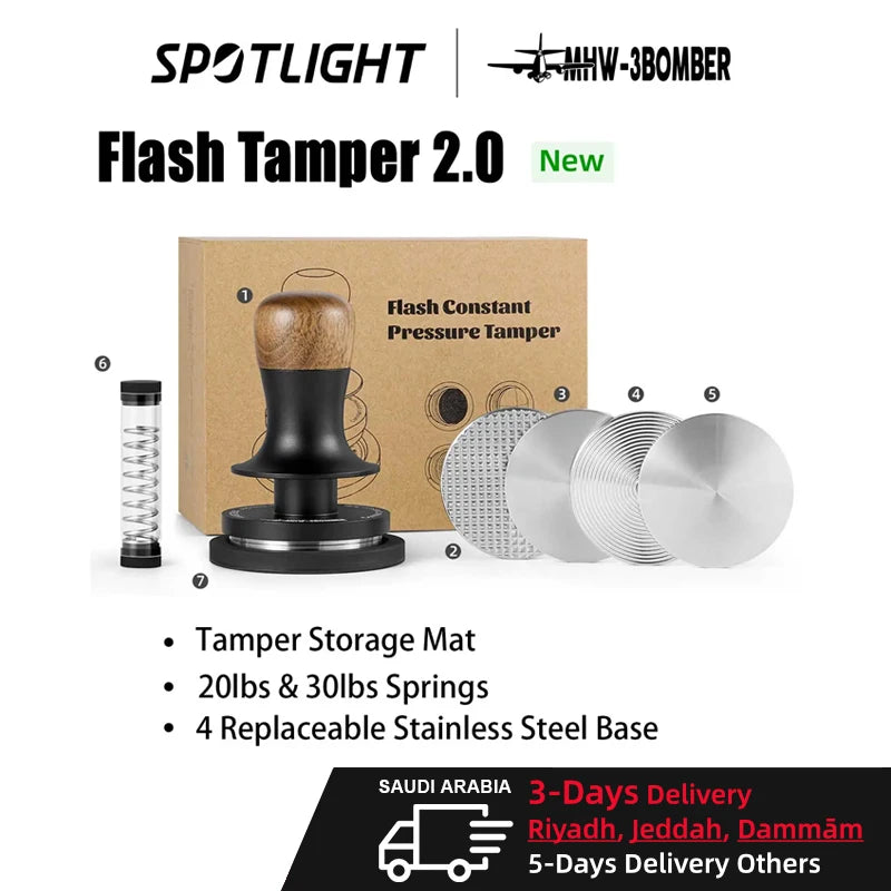 30lbs Springs 58.35mm Coffee Tamper with 4 Replaceable Stainless Steel Base & 20lbs Spring