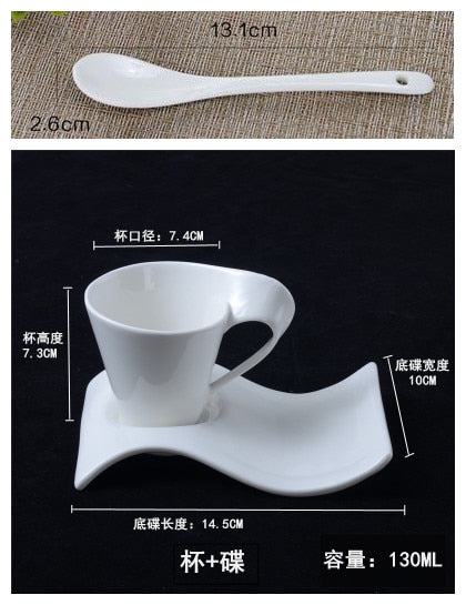 Creative wavy ceramic fancy coffee cup and saucer set European small luxury set 90ml/130ml/200ml