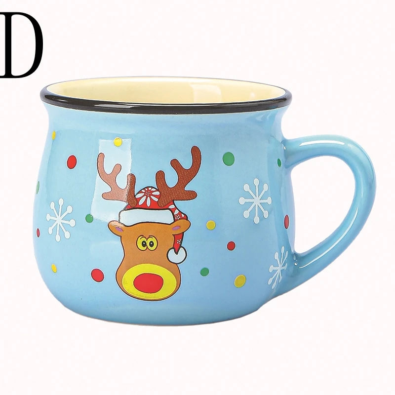 New 4/1PC Kawaii Christmas Mugs Ceramic Cups Santa Claus Elk Figurines Creative Gift Coffee Tea Cup