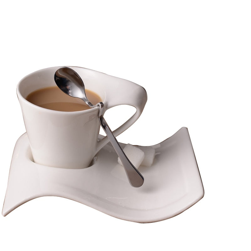 Creative wavy ceramic fancy coffee cup and saucer set European small luxury set 90ml/130ml/200ml