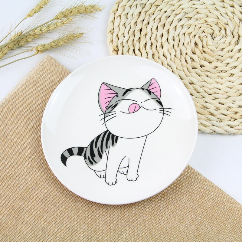 1 PC Cute Cartoon Cat Creative Dishes White Ceramic Plates Steak Western-style Food Rice Soup Bone