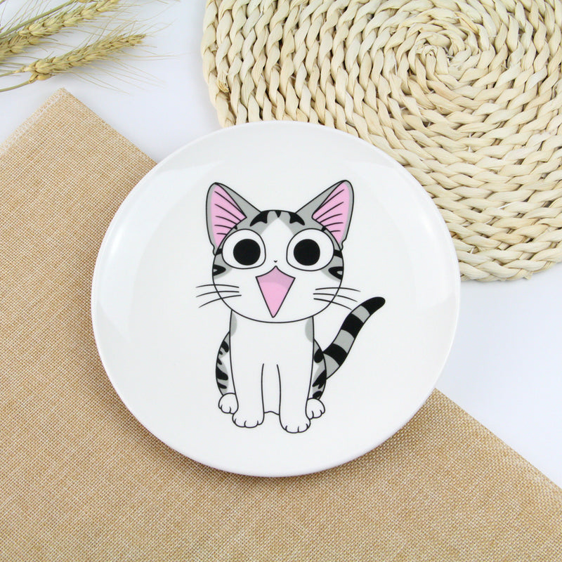 1 PC Cute Cartoon Cat Creative Dishes White Ceramic Plates Steak Western-style Food Rice Soup Bone