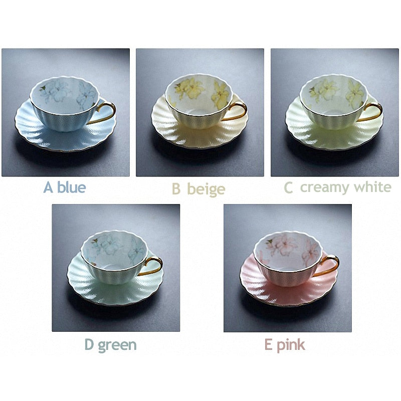 1 Set 230ml British Classic Fine Bone China Coffee Cup Set Ceramic Tea Cup & Saucer Set Handdrawn