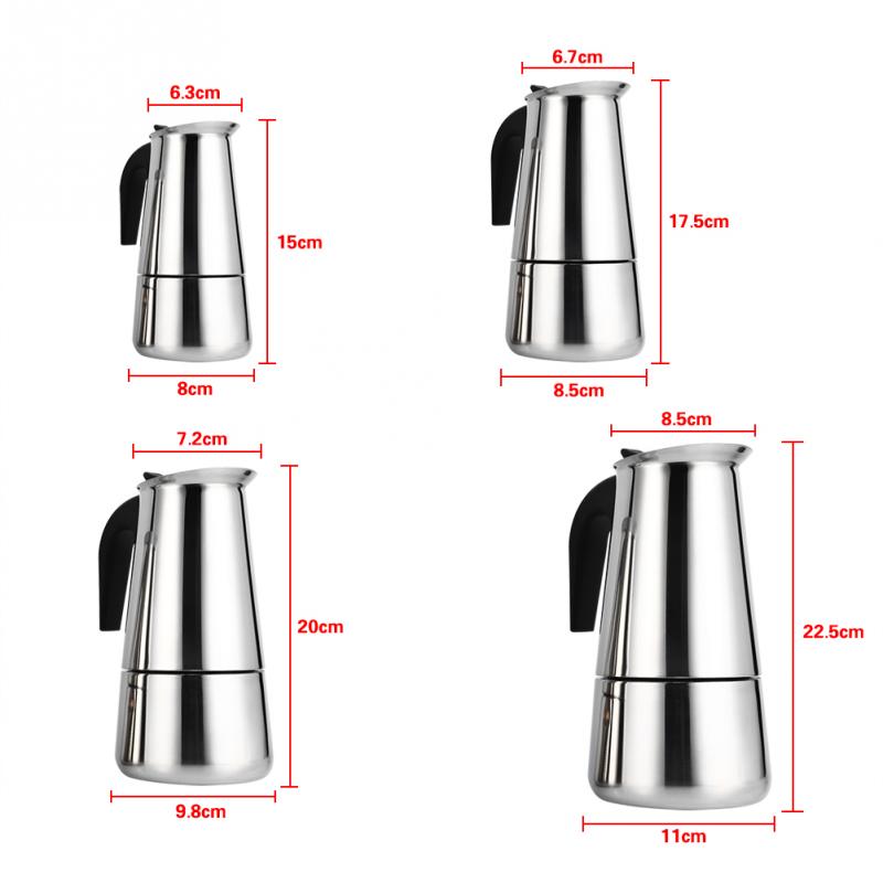 100ml/200ml/300ml/450ml Portable Espresso Coffee Maker Moka Pot Stainless Steel Coffee Brewer Pot