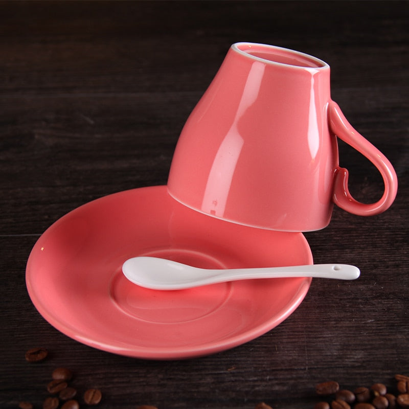 100ml Ceramic Macaron Coffee Cup – Frosted Porcelain Cup & Saucer Set in 12 Colors