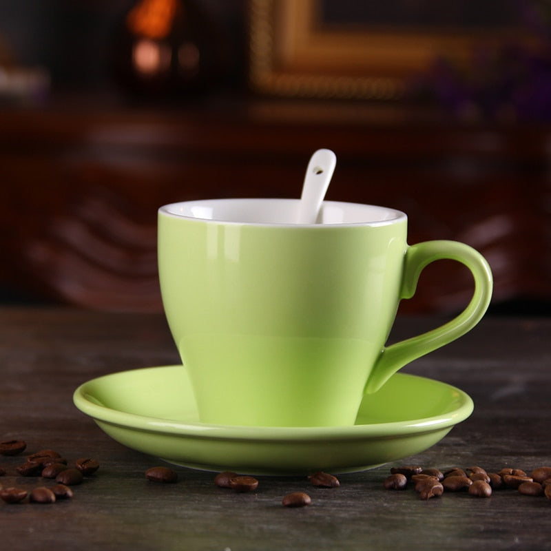 100ml Ceramic Macaron Coffee Cup – Frosted Porcelain Cup & Saucer Set in 12 Colors