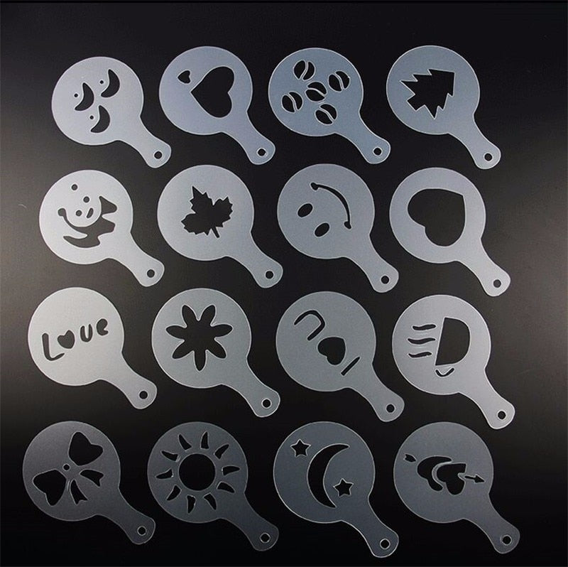 16 pcs/set Plastic Coffee Latte Garland Mould Latte Art Stencils Template For Latte/Cappuccino/Fancy