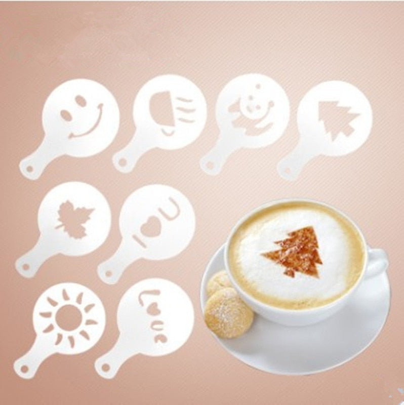 16Pcs Coffee Latte Cappuccino Barista Art Stencils Cake Duster Templates Coffee Tools Accessories