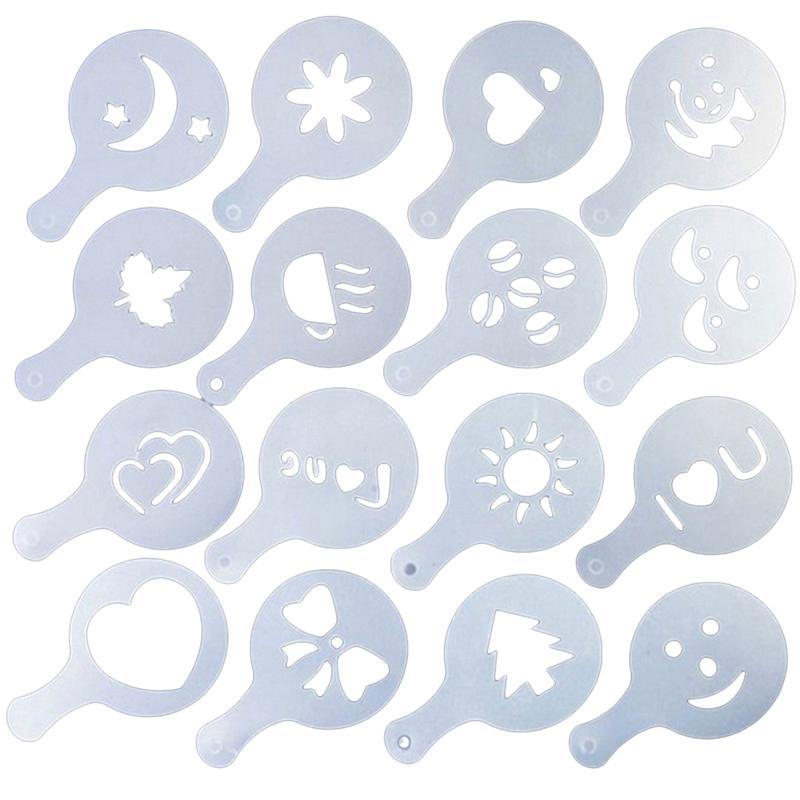 16Pcs/Set Coffee Drawing Molds Latte Molds Pad Art Stencils Printing Model Sprinkle Powder Mats