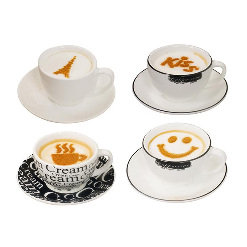 16pcs Cappuccino Coffee Art Stencils Template Strew Flowers Pad Duster Spray for Coffee Decoration