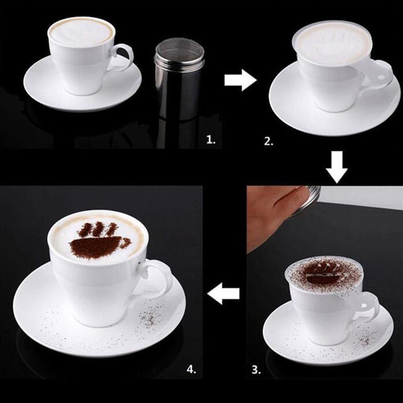 16pcs Cappuccino Coffee Art Stencils Template Strew Flowers Pad Duster Spray for Coffee Decoration