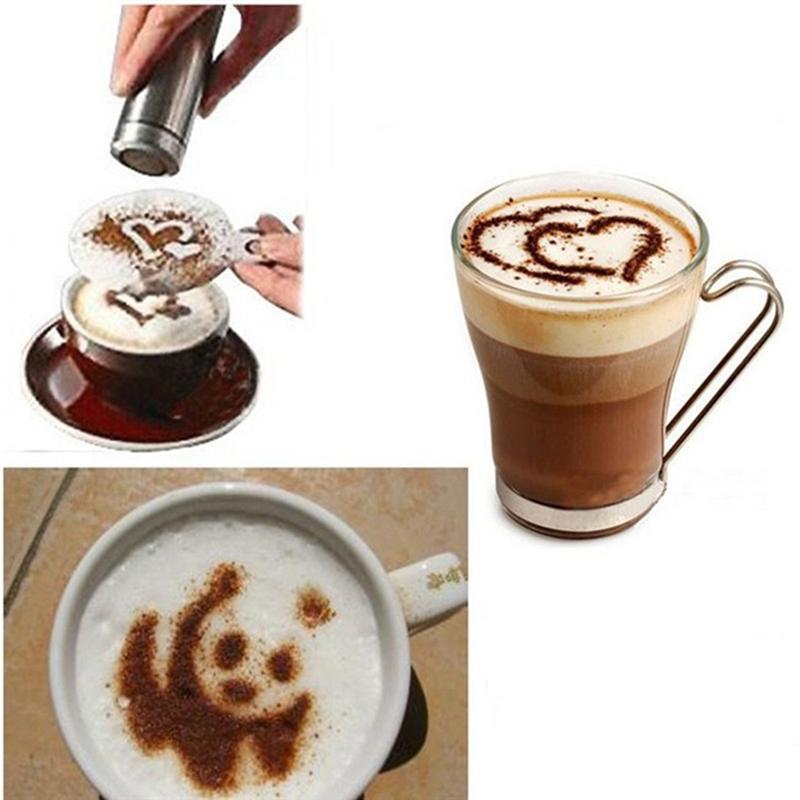 16pcs Cappuccino Coffee Art Stencils Template Strew Flowers Pad Duster Spray for Coffee Decoration