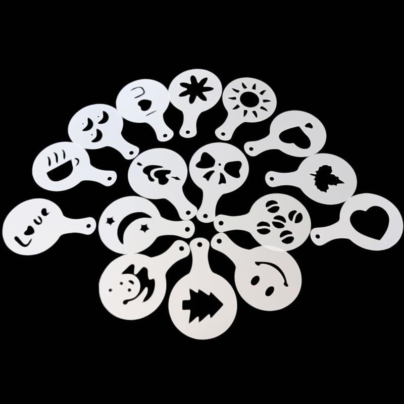 16pcs/set Coffee Latte Cappuccino Coffee Art Stencils Cafe Foam Spray Template Barista Stencils