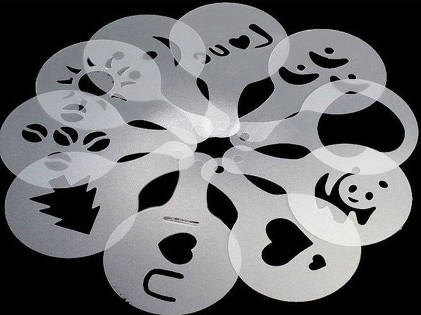 16pcs/set Coffee Latte Cappuccino Coffee Art Stencils Cafe Foam Spray Template Barista Stencils