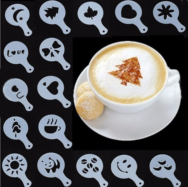 16pcs/set Coffee Latte Cappuccino Coffee Art Stencils Cafe Foam Spray Template Barista Stencils