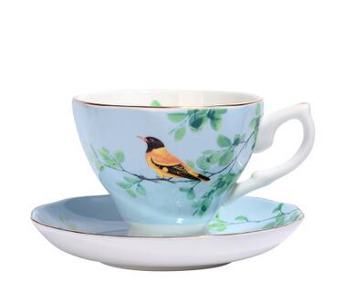 180ML. bone china craft cups for tea, antique-porcelain-cups, vintage bird painting, ceramic