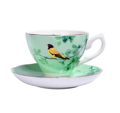 180ML. bone china craft cups for tea, antique-porcelain-cups, vintage bird painting, ceramic