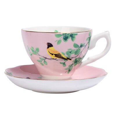 180ML. bone china craft cups for tea, antique-porcelain-cups, vintage bird painting, ceramic