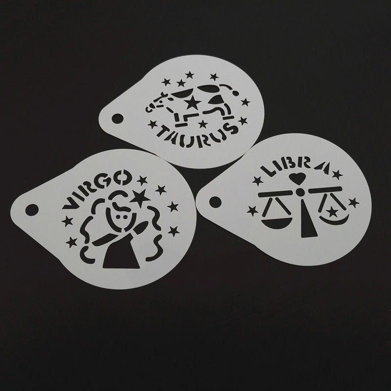 2.8 Inch 12pcs/set Cartoon Constellation Coffee Stencil Plastic Cappuccino Latte Art Template Mold