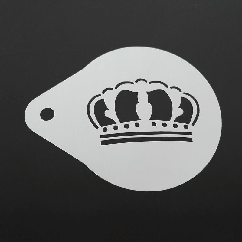 2.8 Inch King Queen Crown Coffee Stencil Latte Art Cappuccino Template Strew Pad Duster Spray Tools