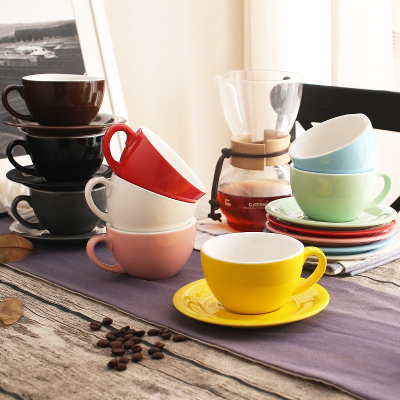 200 ml colorful thick body new bone china cappuccino cups and saucers ,ceramic coffee cup saucer