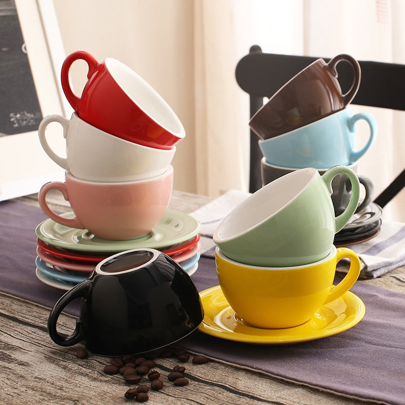 200 ml colorful thick body new bone china cappuccino cups and saucers ,ceramic coffee cup saucer
