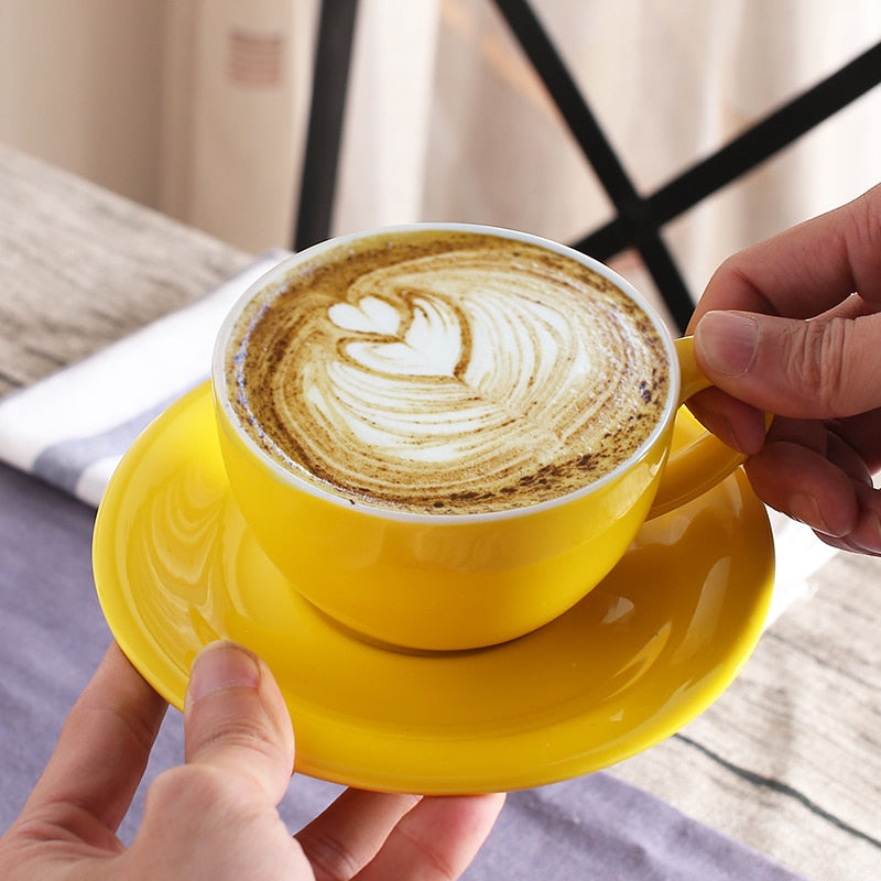 200 ml colorful thick body new bone china cappuccino cups and saucers ,ceramic coffee cup saucer