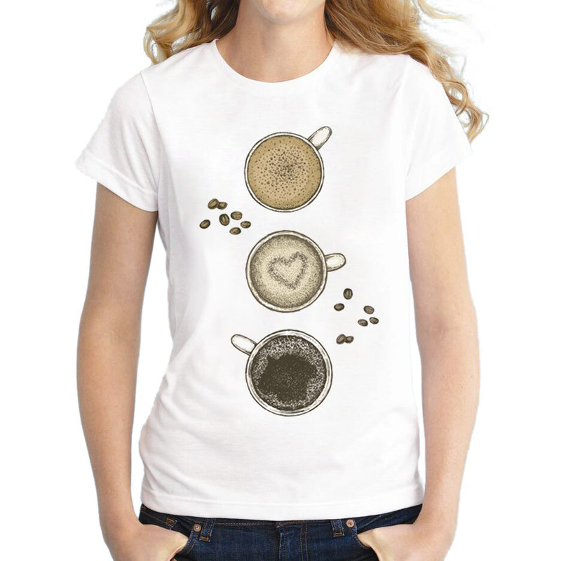 Summer Coffee Love Print Women T Shirt Funny O-neck T-shirt Short Sleeve Novelty Tops