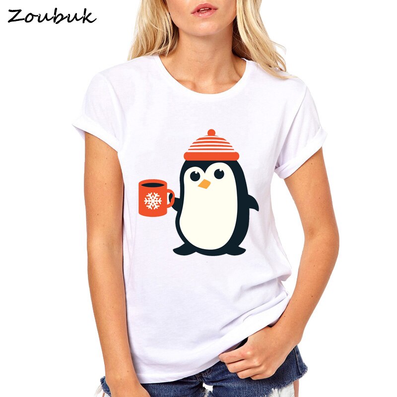 Summer Cute Coffee Owl Sloth Cat squirrel penguin design T shirt Women Lovely Cartoon