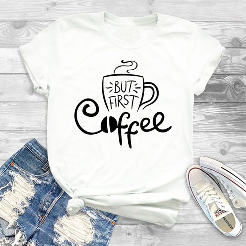 Women Coffee Cup t shirt camisetas mujer Fashion Ladies O-neck Short Sleeve Tops