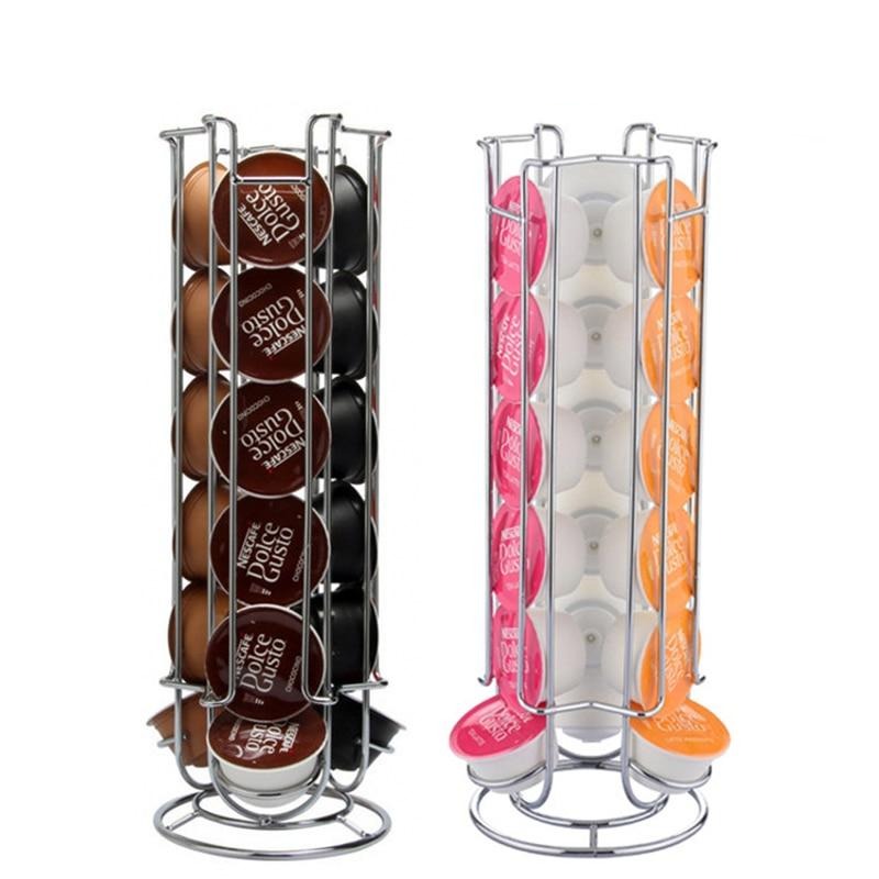 Metal Coffee Pods Holder Tower Chrome Plating Stand Coffee Capsule Storage Rack for 18pcs