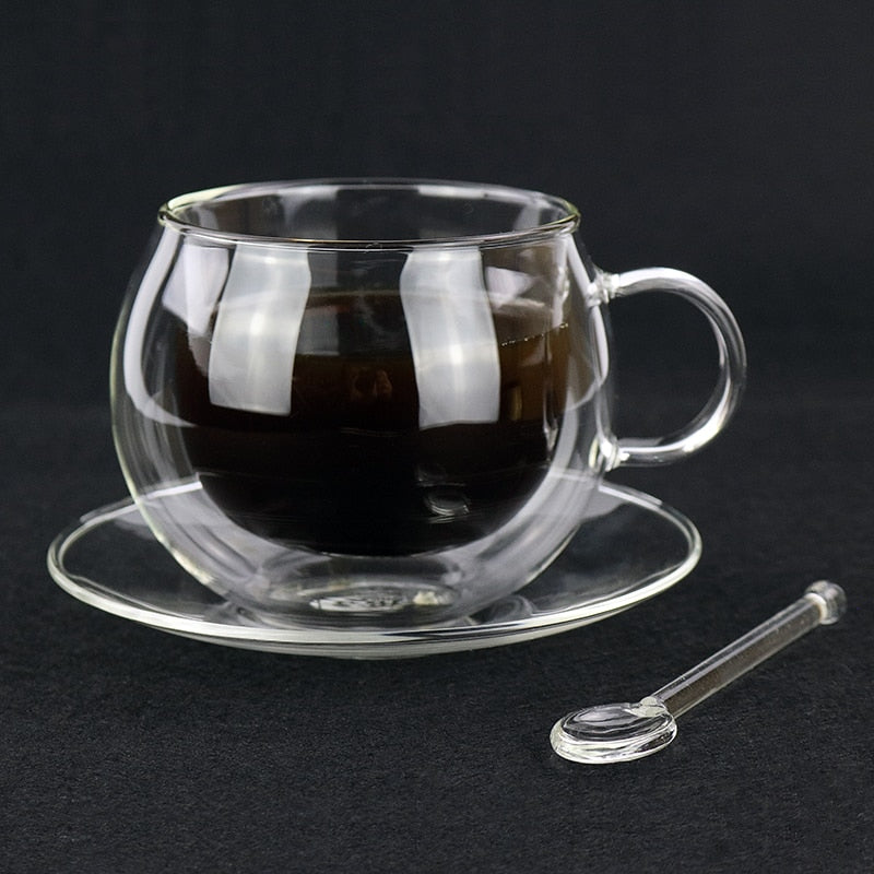 220ml double coffee cups Continental coffee cup set With spoon and saucers cups and gift