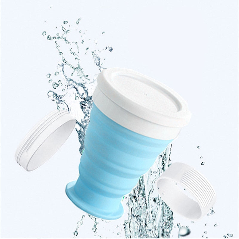 250ml NEW Portable Silicone Retractable Folding Cup with Lid Outdoor Drinking Cup Travel Camping
