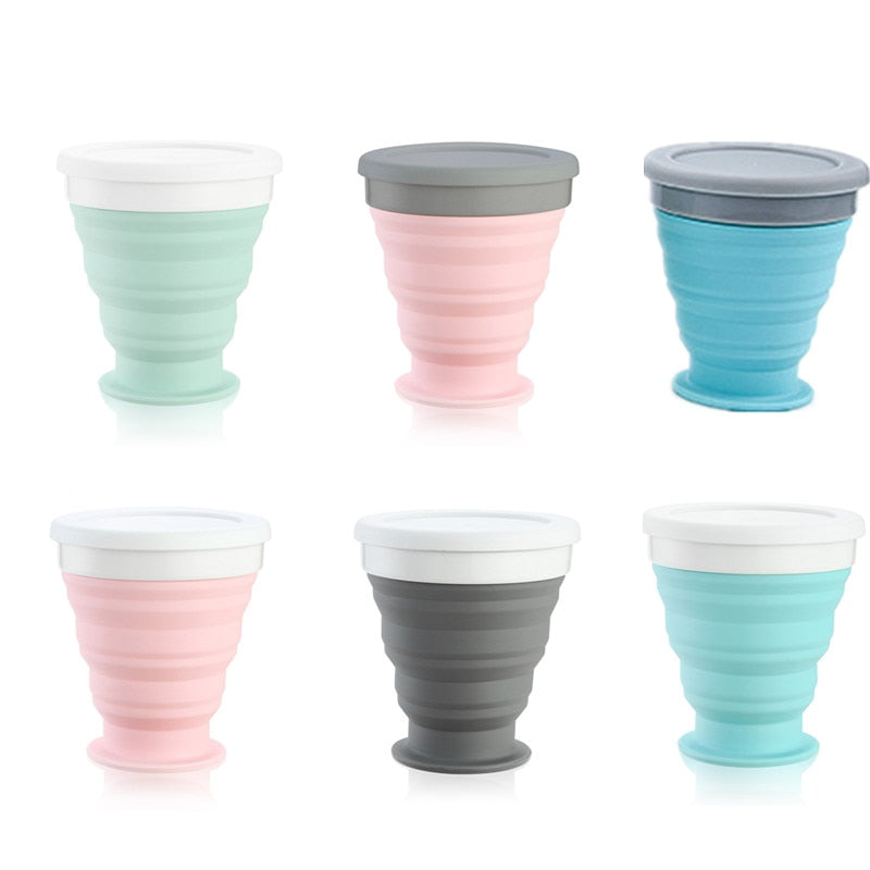 250ml NEW Portable Silicone Retractable Folding Cup with Lid Outdoor Drinking Cup Travel Camping