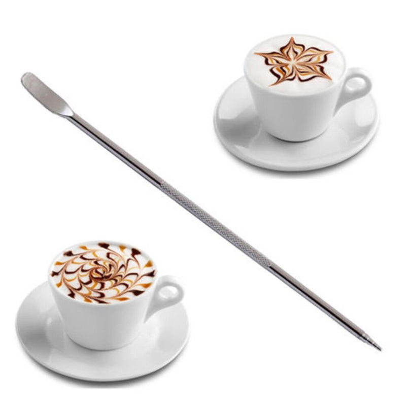 2Pcs Stainless Steel Coffee Art Needles Pen Barista Tool for Cappuccino Latte Espresso Decorating