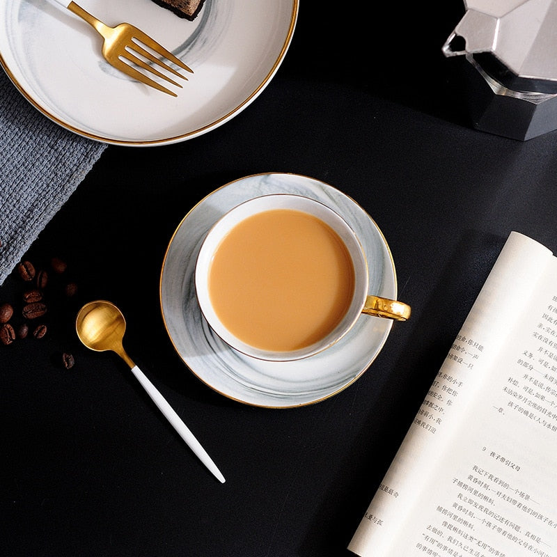 300ml Hand painted High-grade Coffee Cup Saucer Set European-style Marble Phnom Penh Ceramic