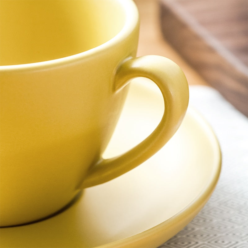 300ml colorful fashion quality ceramic Coffee Cup and Saucer matte finish cappuccino cups latte cups