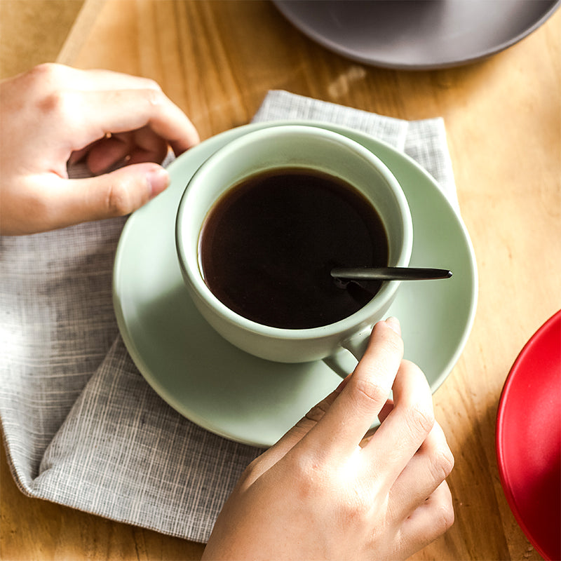 300ml colorful fashion quality ceramic Coffee Cup and Saucer matte finish cappuccino cups latte cups