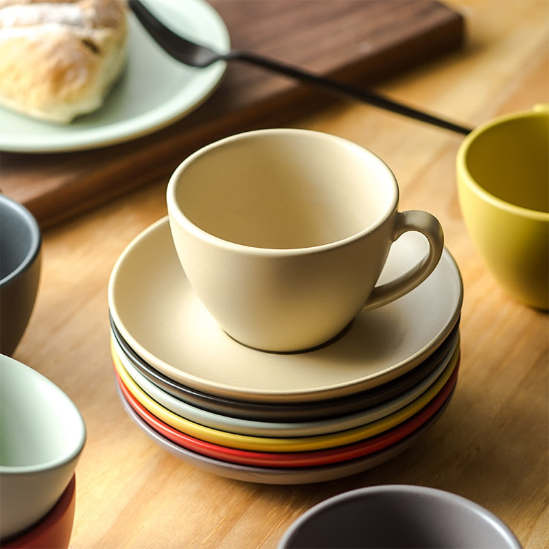 300ml colorful fashion quality ceramic Coffee Cup and Saucer matte finish cappuccino cups latte cups