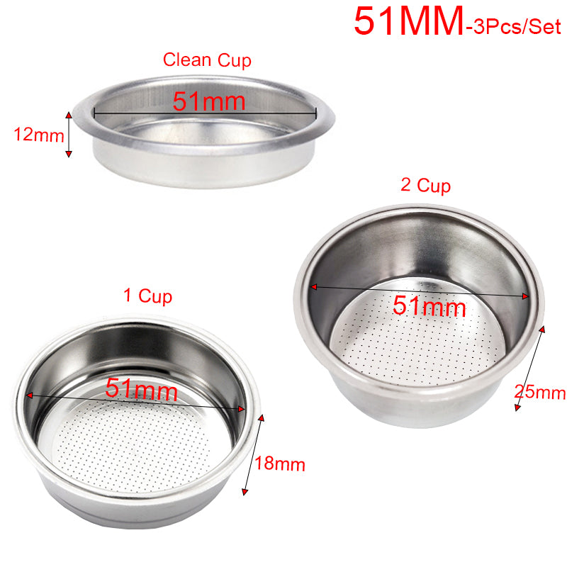 304 Stainless Steel Coffee Filter Basket Single 1 Cup Double 2 Cup 51/58mm Portafilter