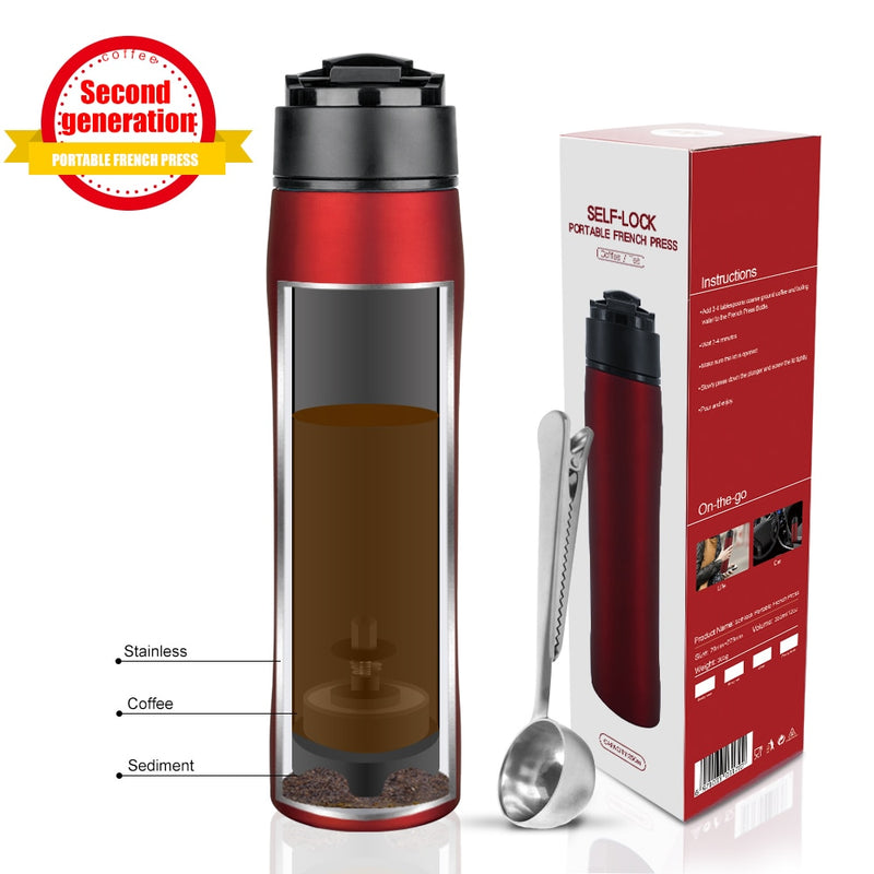 350ML French Press Stianless Steel Portable Coffee Press Maker Tarvel With Coffee Plunger Filter
