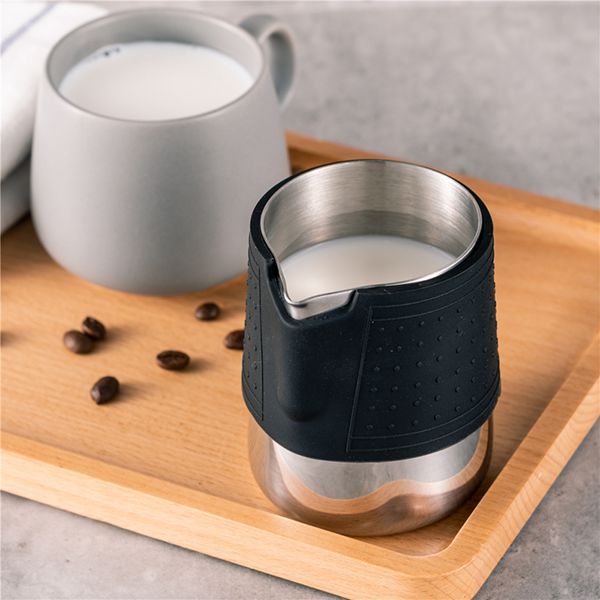 350Ml Stainless Steel Silicone Milk Frothing Pitcher with Lid Espresso Coffee Cappuccino Milk Cream Cup