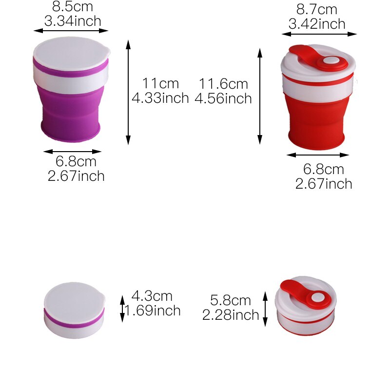 350ml Travel Silicone Mugs Retractable Folding Water Cup For Outdoor Telescopic Collapsible Cups