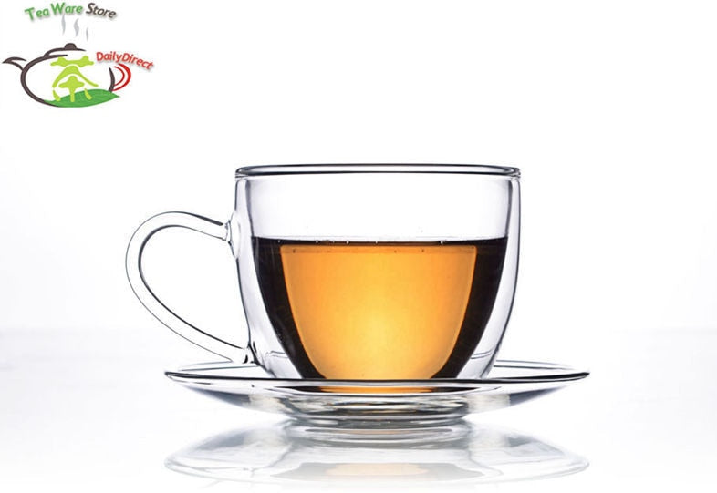 4 pcs/lot New Handmade Tea Cup Set - Heat Resistant Double Wall Tea Coffee Cup 160ml + Saucer