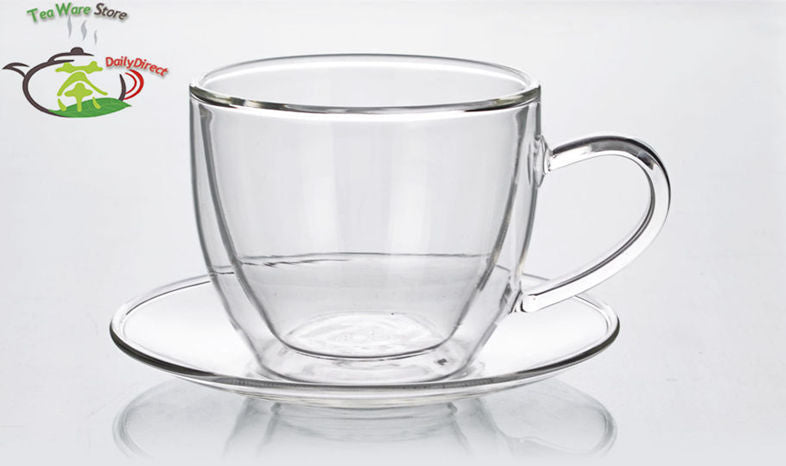 4 pcs/lot New Handmade Tea Cup Set - Heat Resistant Double Wall Tea Coffee Cup 160ml + Saucer