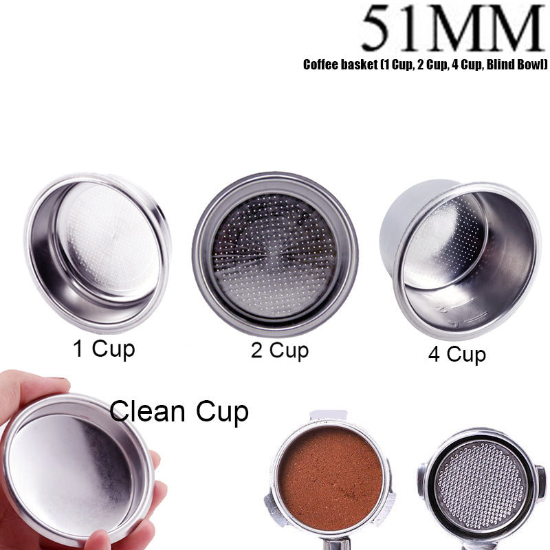 51/53/58mm 1/2/4 Cup and Blind Bowl Filter Replacement Filters Basket Dosing Ring